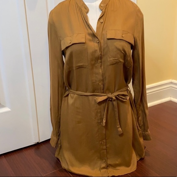 LIKE NEW brown H&M button up shirt dress w belt - Picture 3 of 5